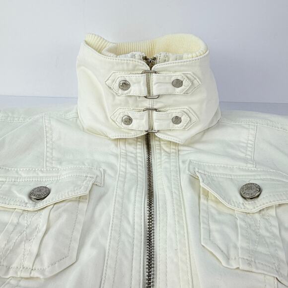 Y2K Guess White Fur Cropped Utility Moto High Neck Convertible Full Zip Jacket S - Picture 10 of 16